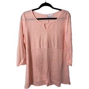 Kim Rogers Womens Large Pink Baby Doll Tunic Top 3/4 Sleeve EUC